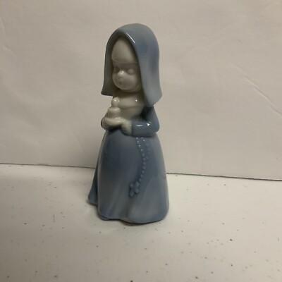 INARCO JAPAN Singing Nun with Candle Porcelain Figurine Blue Girl Circa 60's
