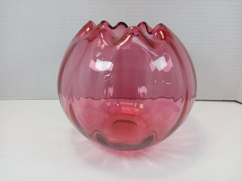Vintage Fenton Cranberry Rose Bowl Vase Art Glass
