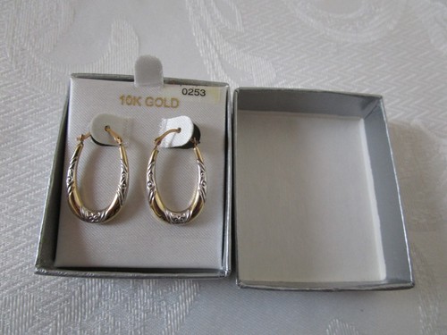 10K Gold Hoop Earrings Two Tone Gold Pierced Marked NIB - Picture 7 of 10