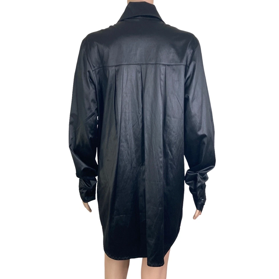 Camisa Jlee Plateada Para Hombre Grande Botón Frontal Negra Brillo Satinado Foto 2 de 4