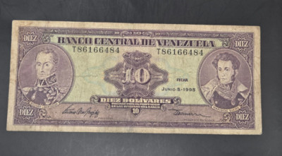 Venezuela 10 Bolivares, 1995, circulated Banknote P#61d (A3)