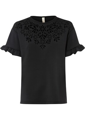 TRAUMHAFTES  SHIRT IN SCHWARZ  MIT LASER-CUTS IM SUPER DESIGN GR.36/38 NEU -9936