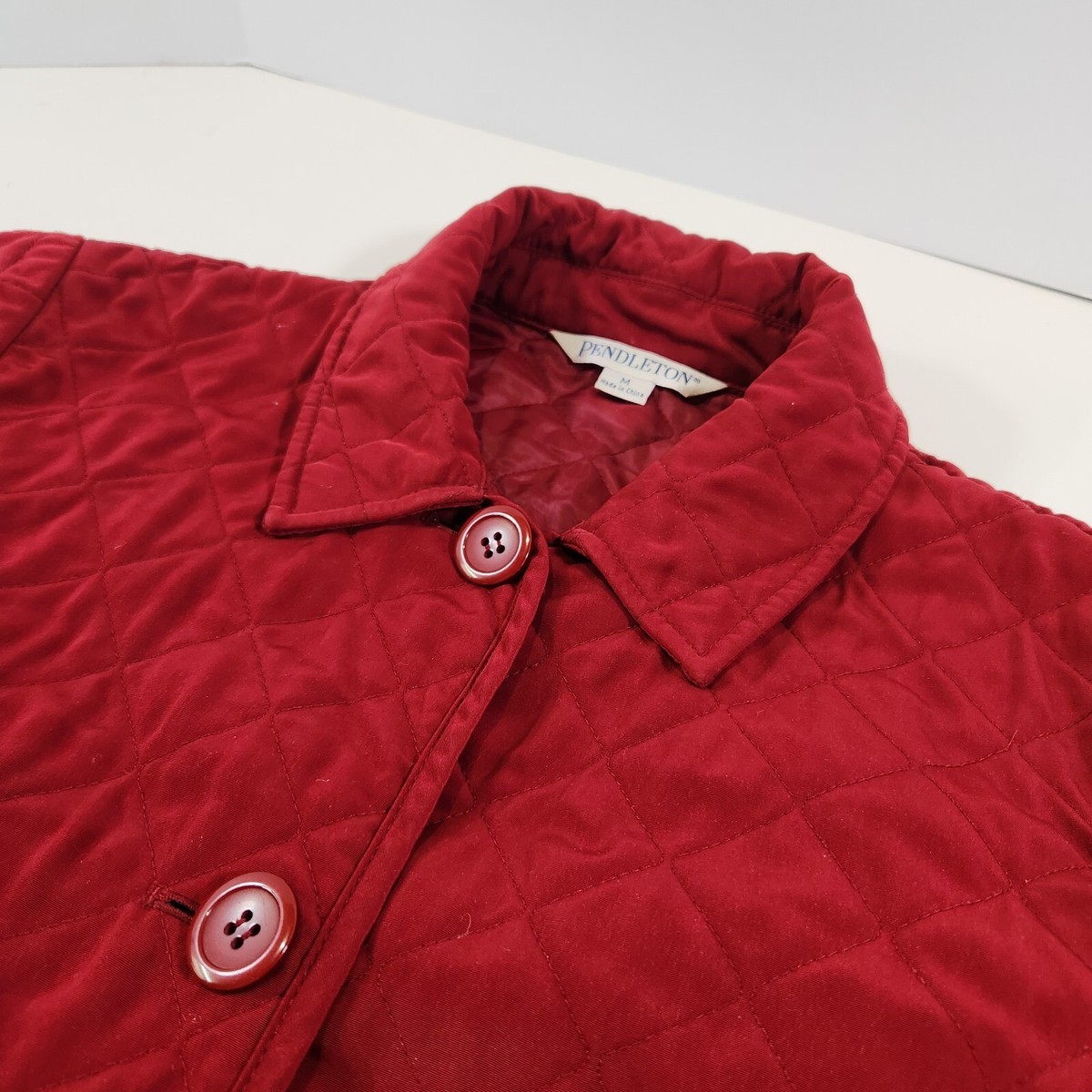 Pendleton Womens Size M Diamond Quilted Chore Jacket Coat Red Button Up Outdoor View 3