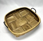 Early Wood Square Shallow Woven Basket Tray Handmade Boho Farmhouse Cottage VTG