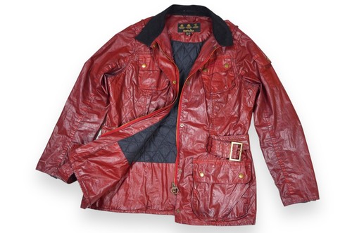 Women's Barbour International Jacket Cotton Cherry Belted England Size 18