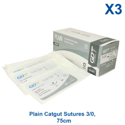 3x12 Uni Catgut Nähgarn 3/0 Atraumatic 20 mm 3/8 Reverse 75 cm