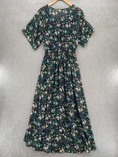 CAbi Dress Women Extra Small Fiesta Green Multicolor Floral Blouson Midi Smocked