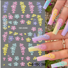 5D Embossed Floral Nail Art Stickers,Spring & Summer Fantasy Theme for DIY Manic