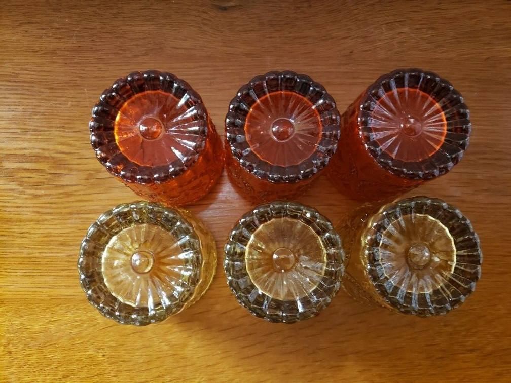 Set of 6 Richland Votive Textured Glass Candle Holders, Red and Gold