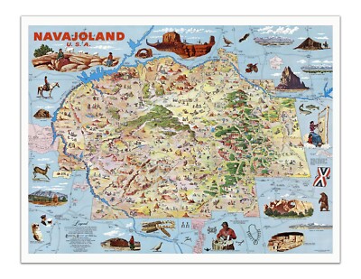 Navajoland U.S.A. Illustrated Map Poster   Landmarks, Culture & Natural Wonders