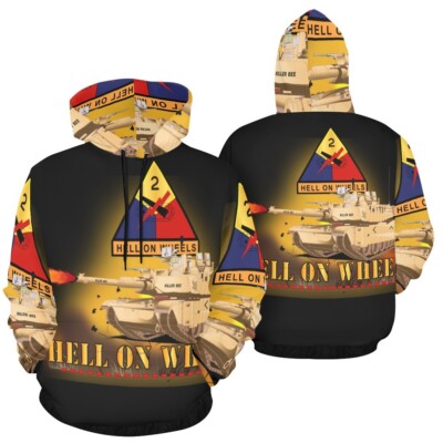 AOP Hoodie - 2nd Armored Division - M1A1 Tank - Hell on Wheels w Fire