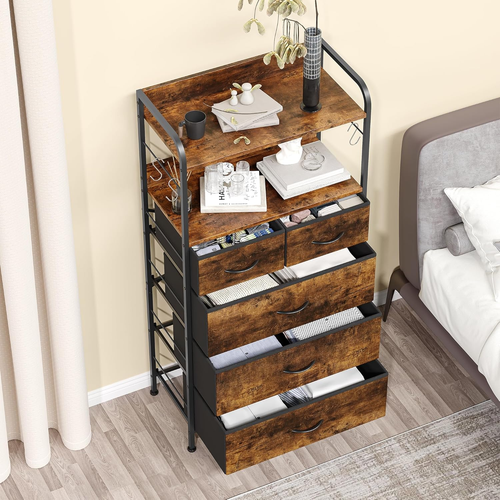 5 Drawers Dresser, Tall Dresser for Bedroom, Fabric Drawer Organizer Unit, Ches
