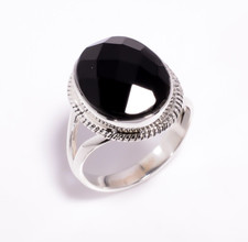 Natural Black Onyx Oval Cut Stone Ring 925 Sterling Silver Boho Rings Jewelry