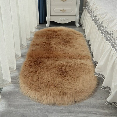 Tappeto ovale soffice pelliccia sintetica peluche camera da letto tappeti comodino peluche - Foto 26 di 32