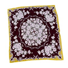 VINTAGE 100 Silk Floral Scarf 32x34" Burgundy Mustard Yellow