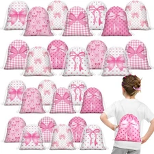 Lothee 30 Pcs Pink Bow Drawstring Goodie Bags for Baby Shower, Bday, Bachelor...