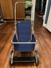 Vintage AB Lars Sjöholm Värnamo Sweden Modernist Navy Blue Folding Doll Stroller