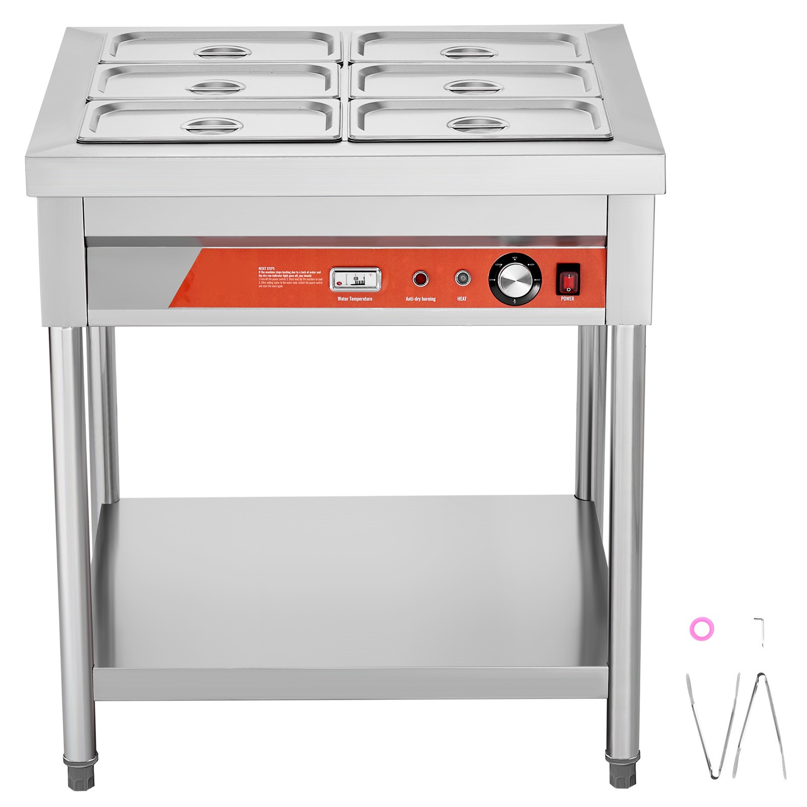 Uimoso Electric Steam Table with Undershelf and Six 1/3 Pans