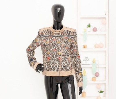 BCBG Maxazria Ziggy Jacket Aztec Asymmetric Zipper Biker Rocker Damen Gr.M