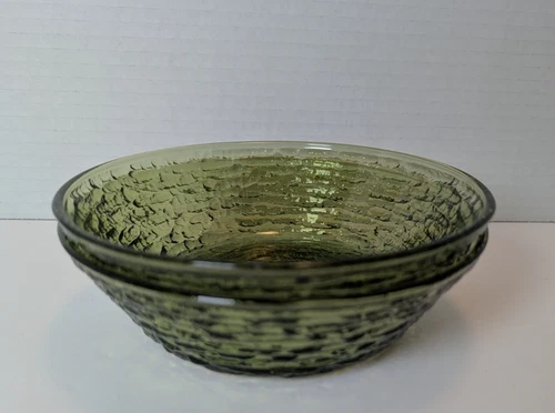 Vintage Anchor Hocking Soreno Avocado Green Glass 6” Cereal Bowls
