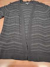 Sienna Sage XL Black Sheer Stripe Cardigan Open Front Lightweight Knit Women's