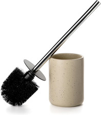 Ceramic Toilet Brush Holder Set - Freestanding Deep-Cleaning Toilet Bowl Clean