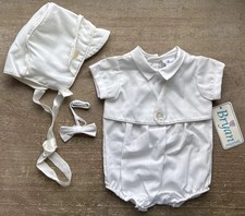 NEW VTG Bryan PREEMIE BABY Christening Baptism OUTFIT Bonnet/Hat Bowtie  Romper