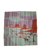 Vintage Womens Western Theme Scarf Signed Paris 26x26 In