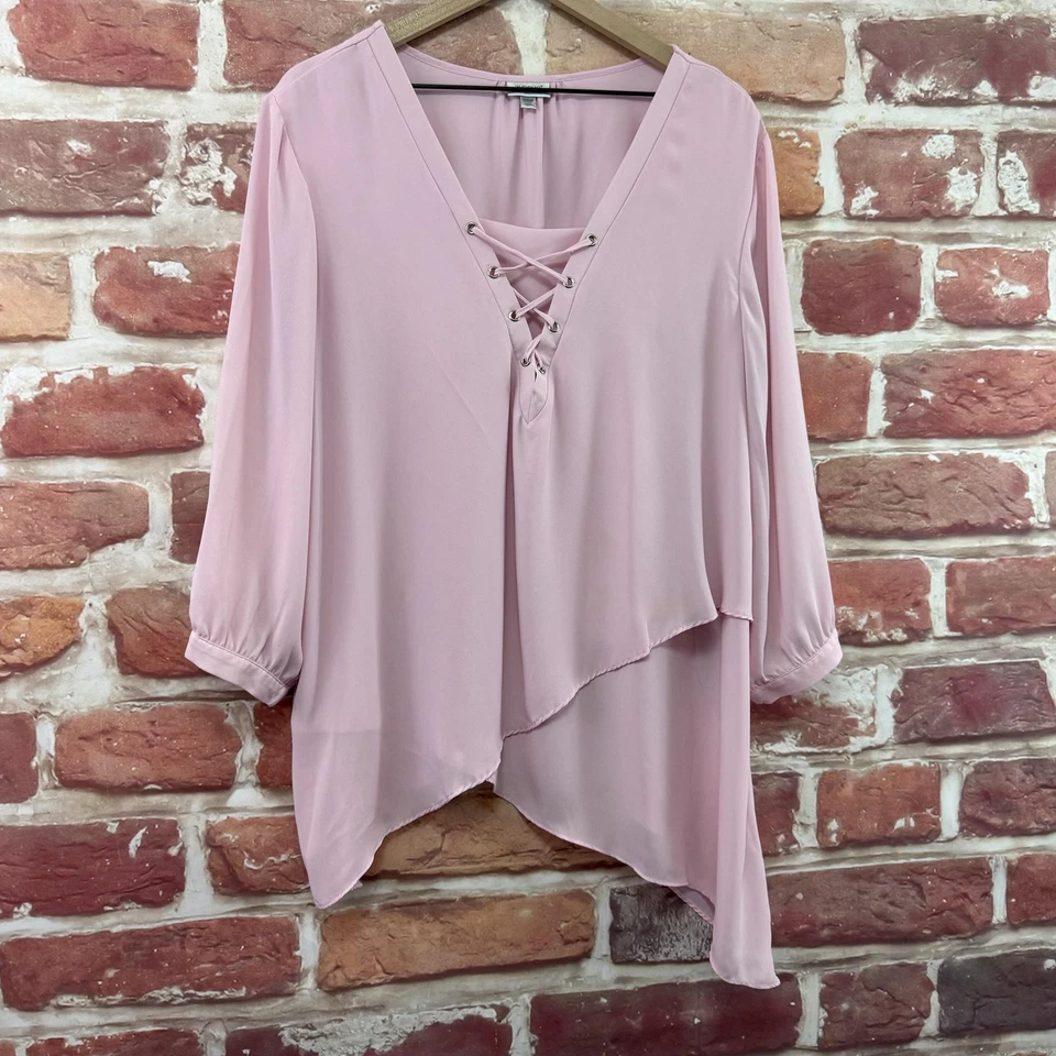 Женская футболка-туника Avenue Top 18/20 розовая асимметричная на шнуровке с вырезом - Изображение 2 из 4