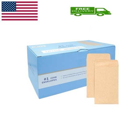 Budgenix 1000 Pcs Small Coin Envelopes 2.25'' x 3.5'' with Gummed Flap, Brown K...