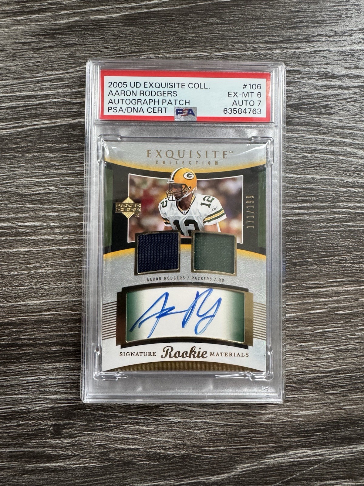 Aaron Rodgers Autographed Signed Green Bay Packers 2005 UD Exquisite Collection Rookie Materials #106 PSA 