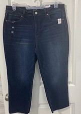 Time and Tru Women's Straight Crop Denim Jeans Stretch Raw Edge Hem Size 18