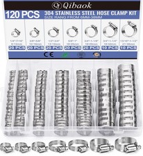 120 PCS Stainless Steel Hose Clamp Assortment Kit 1/4''-1-1/2'' for Fuel, Plumbi