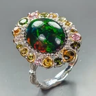 AAA Quality 6 ct+ Natural Black Opal Ring 925 Sterling Silver Size 8 /R468350