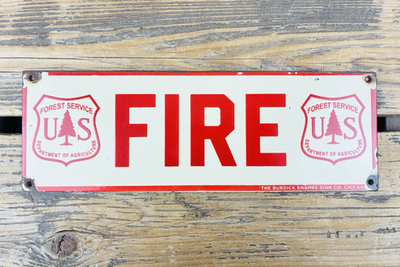 #ad VINTAGE 12x4.75 FIRE US FOREST SERVICE GAS MOTOR OIL GASOLINE PORCELAIN AD SIGN $167.00