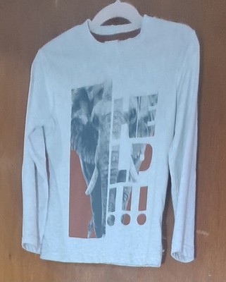 Boboli Boys Long Sleeve T Shirt Graphic Elephant/Help! /Elbow Patches  sz5/110cm