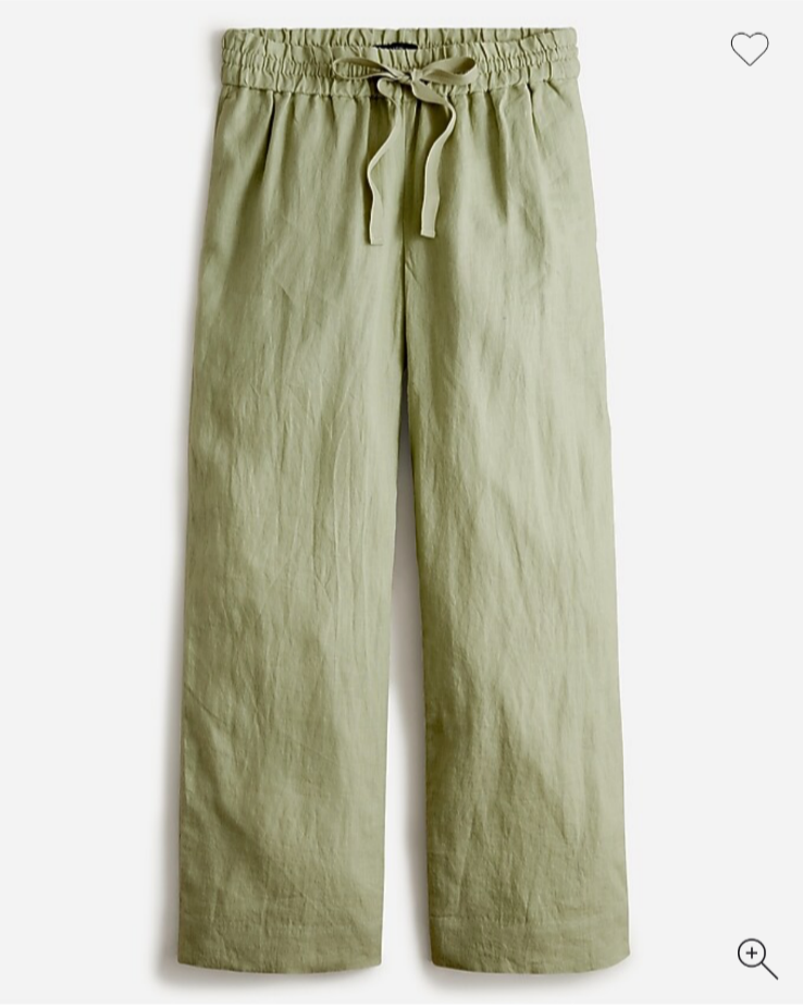 J Crew Wide Leg Seaside Cropped Pants Linen Green Size small