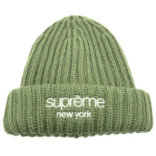 Supreme 23AW Classic Logo Chunky Ribbed Beanie Rib Cap vert acrylique d'occasion