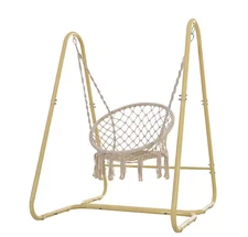 Metal Patio Swing Chair Handmade Macrame Swing Hammock Chair with Stand