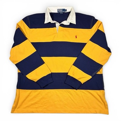 Vtg 90's Polo Ralph Lauren Rugby Shirt Men's L Blue Yellow Wide
