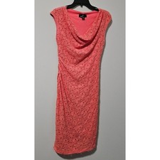 Ronni Nicole Coral Pink Floral Lace Cowl Neck Ruched Sheath Dress Womens 6