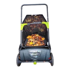 26 Gallon Lawn Sweeper Adjustable Walk Behind Cleaner Push Leaf Grass Collector