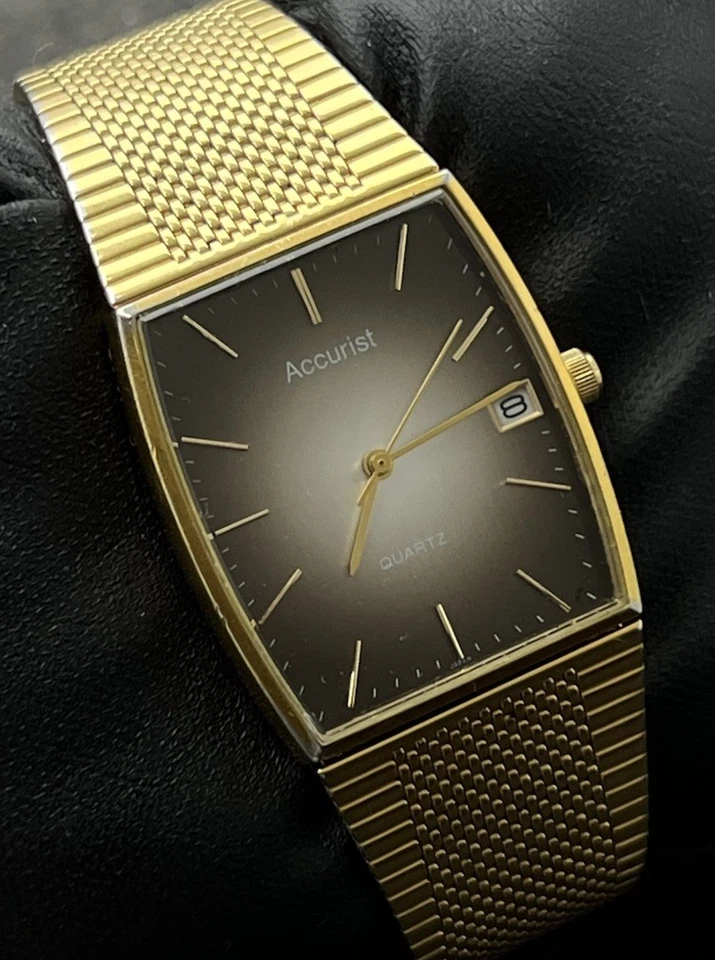 Reloj de cuarzo vintage 1980 ACCURIST para hombre 38 mm fecha pulsera dorada esfera Sunburst Foto 4 de 4
