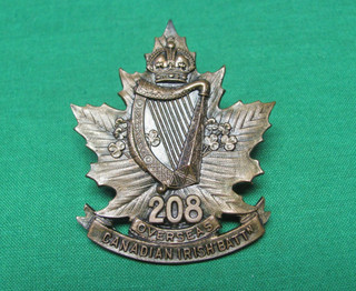 WW1 Canadian Hat Badge 208th Overseas Infantry Battalion Irish Soldier Uniform