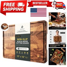 End Grain Cutting Board for Kitchen with Non-slip Feet, Acacia Wood Heavy Dut...