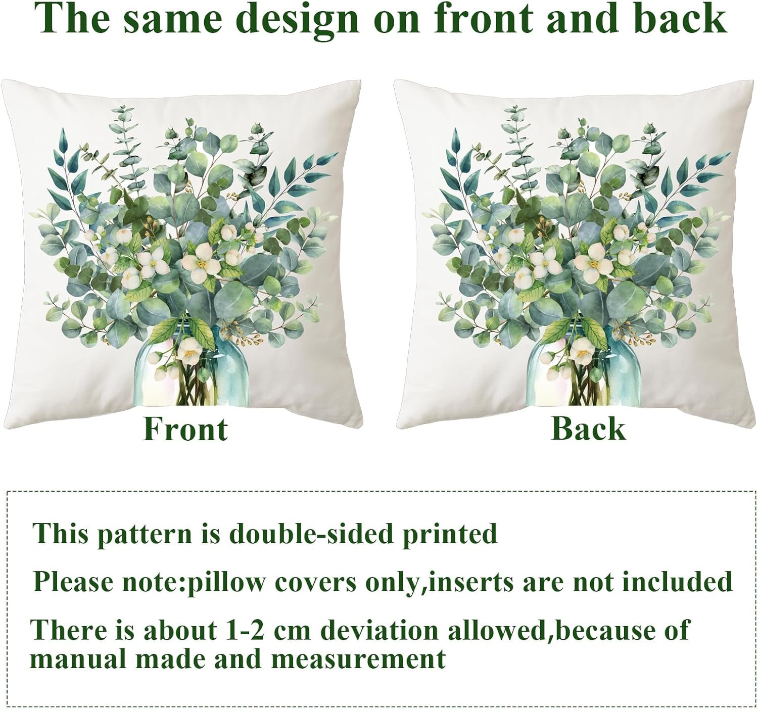 Eucalyptus Leaves Pillow Covers 18x18 Set of 2 Spring Sage Green Leaf Throw Pill