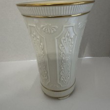 Vintage Lenox Ivory Embossed Vase Cachepot Gold Trim Made in USA 9โ Planter