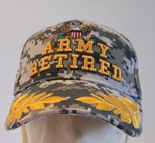 US ARMY Retired Hook  Loop Strap Back Adjustable Cap Embossed With Gold Leaf