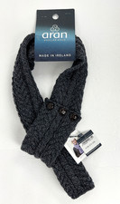 NEW Aran Woollen Mills Gray 100 Merino Wool Button Loop Scarf Made in Ireland