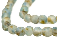 Blue Brown Swirl Recycled Glass Beads 14mm Ghana African Sea Glass Multicolor
